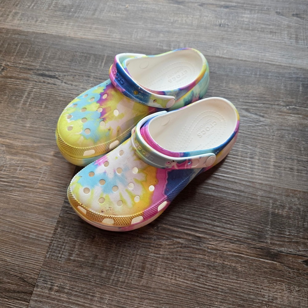 Crocs Classic Platform Clog Women 8 Tie Dye Multi Color Chunky Comfort Shoes